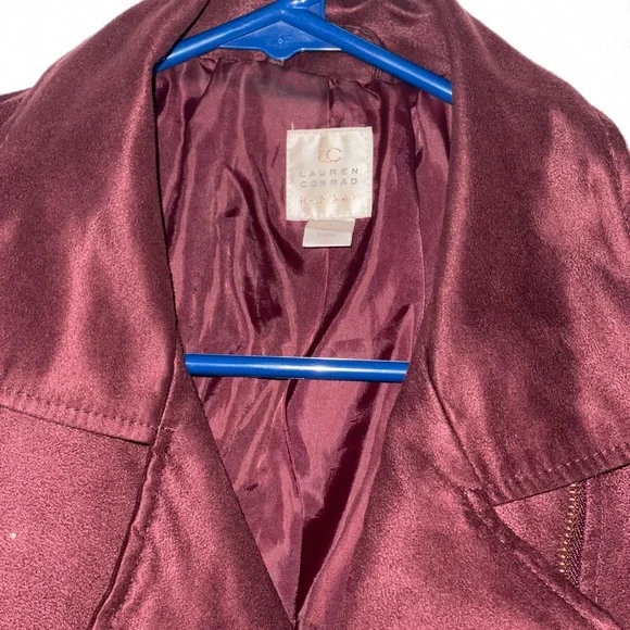 Women’s Lauren Conrad Runway Faux-suede Moto Jacket Burgundy Size 4 - Picture 6 of 8
